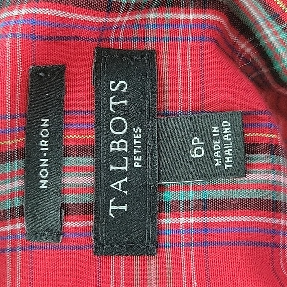 Talbots Red Holiday Plaid Long Sleeve Button Down Shirt Size 6P PETITE - Picture 6 of 7